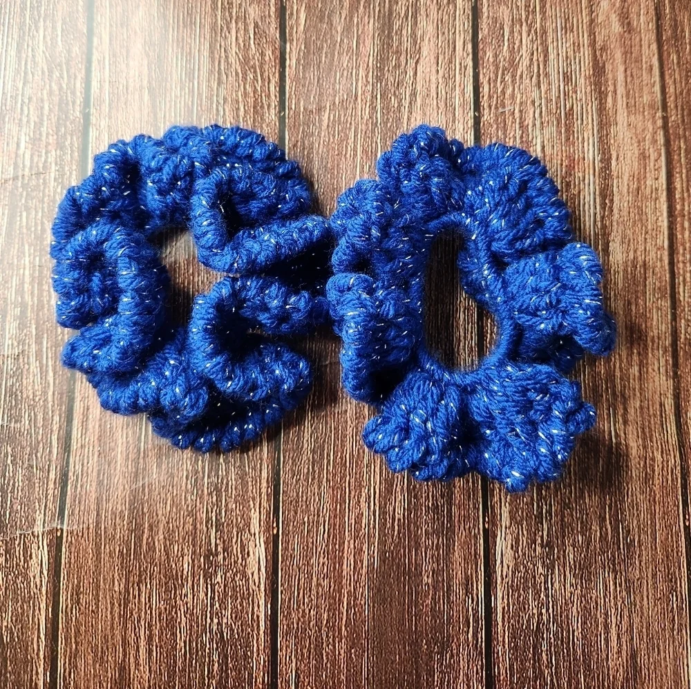 Blue Metallic Scrunchies